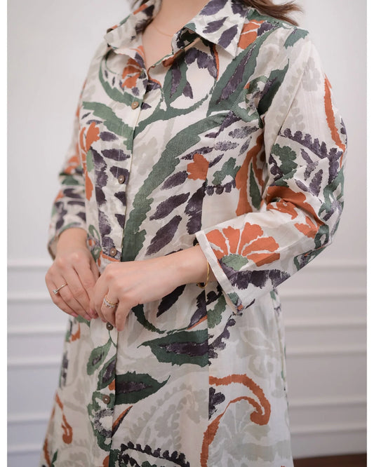 Tropical Leaf Cotton Coord Set – Multicolor