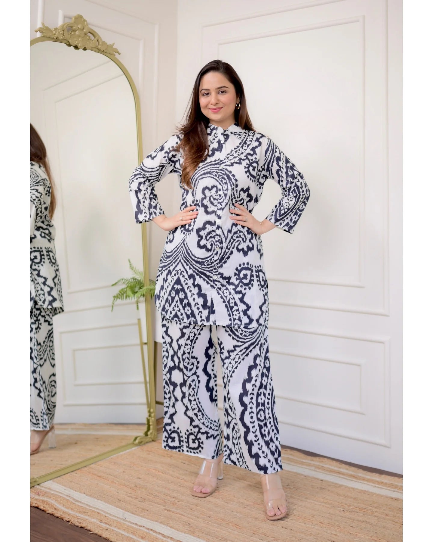 Noir Cotton Swirl Coord Set – Black & White Abstract Print