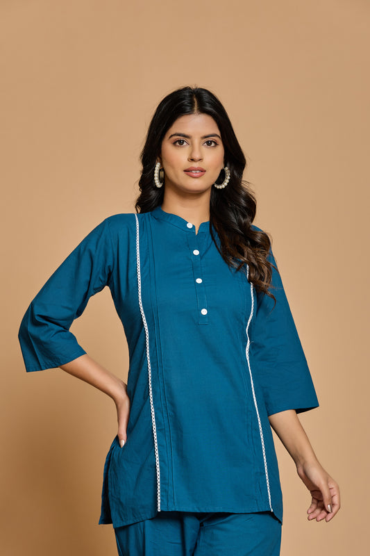 Teal Charm Cotton Co-Ord Set – Minimal Elegance in Breezy Comfort