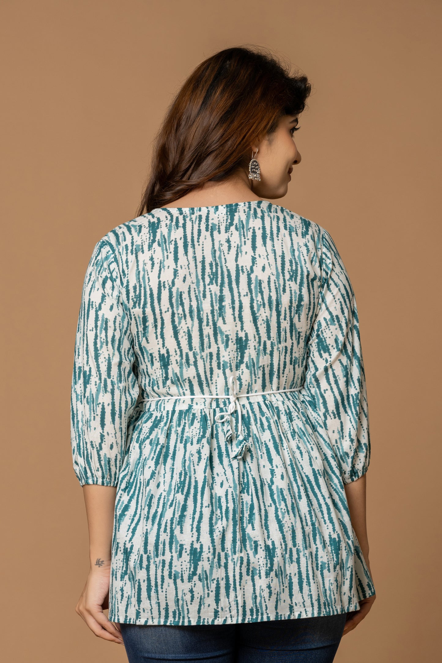 Teal Abstract Print Cotton Kurti – Light & Breezy