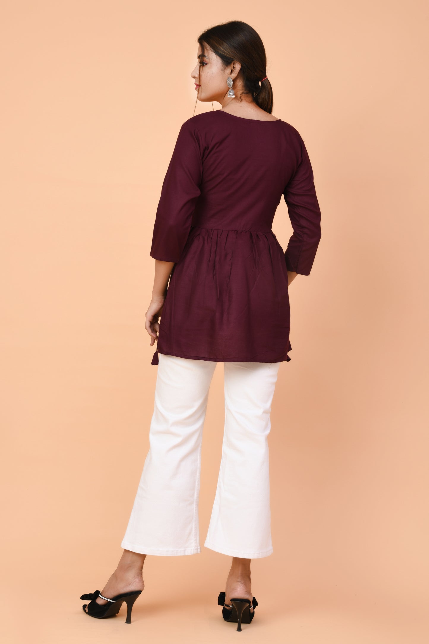 Maroon Cotton Embroidered Short Kurti – Lightweight & Breezy for Summer