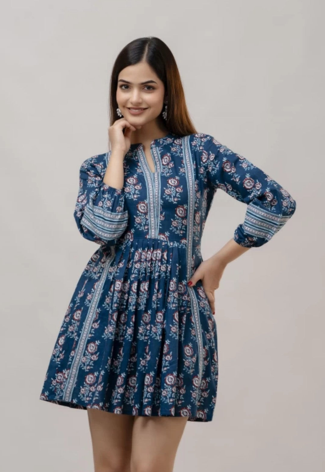 Blue Floral Cotton Dress – Lightweight & Stylish for Everyday and Travel Wear