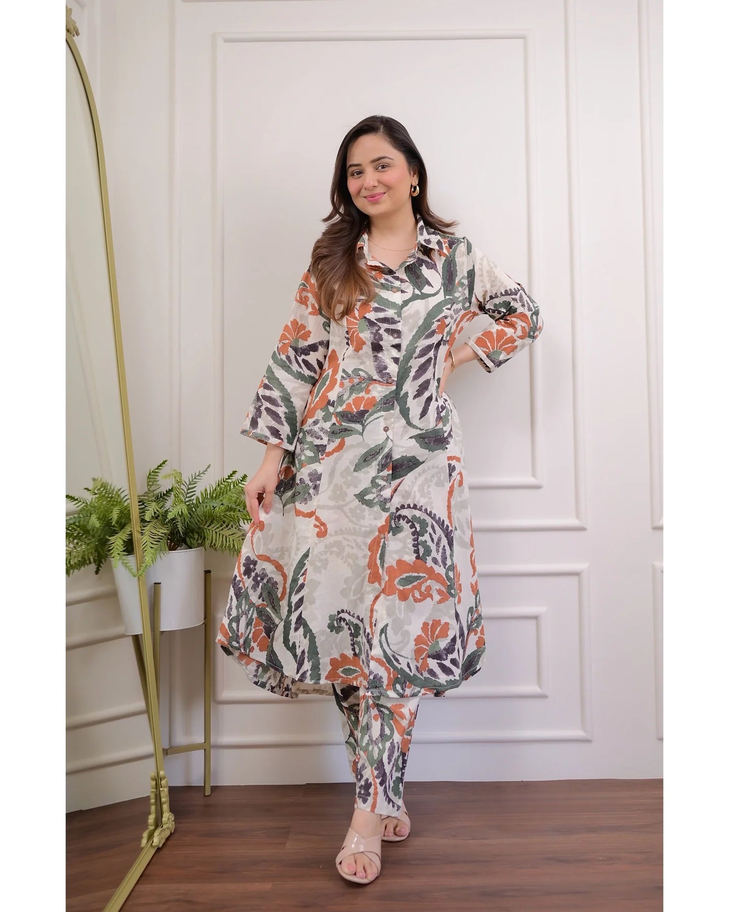 Tropical Leaf Cotton Coord Set – Multicolor