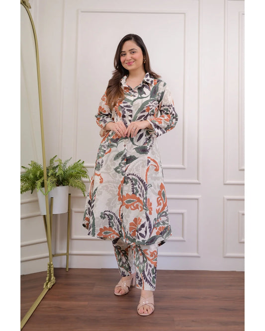 Tropical Leaf Cotton Coord Set – Multicolor