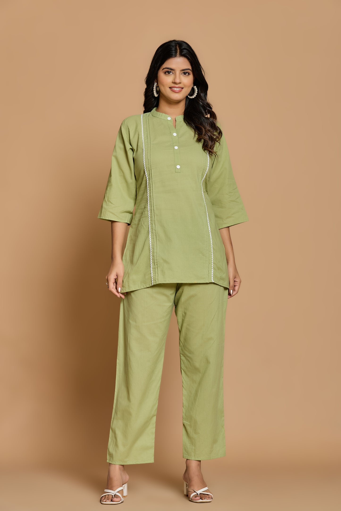 Olive Mist Cotton Co-Ord Set – Effortless Charm in Every Thread