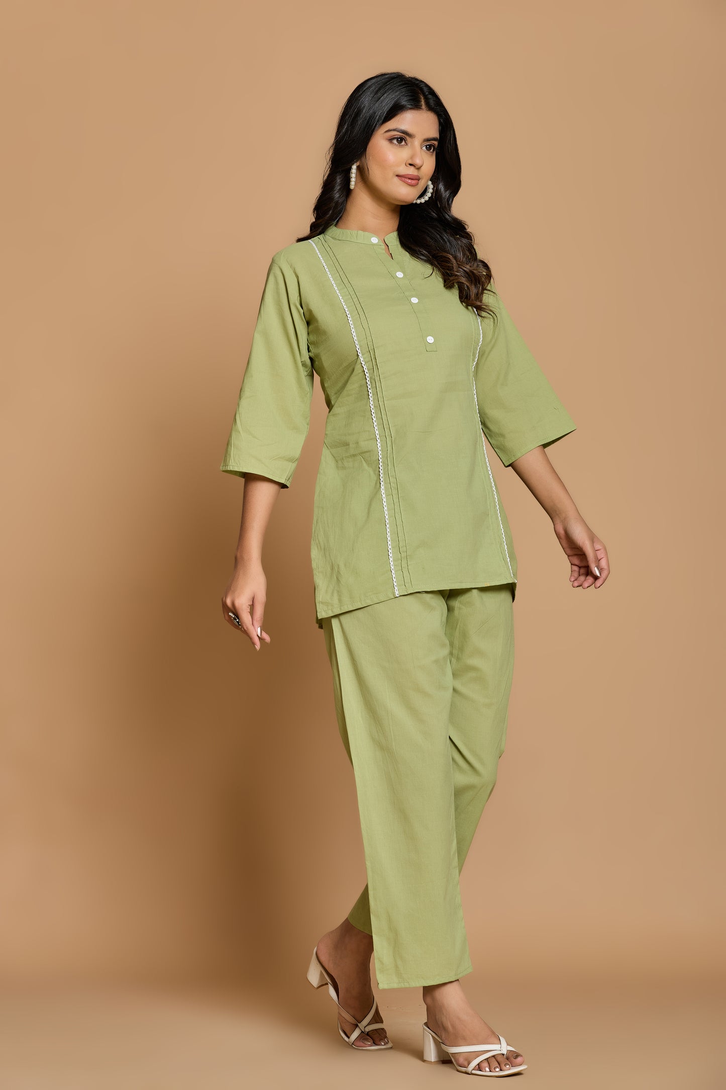 Olive Mist Cotton Co-Ord Set – Effortless Charm in Every Thread