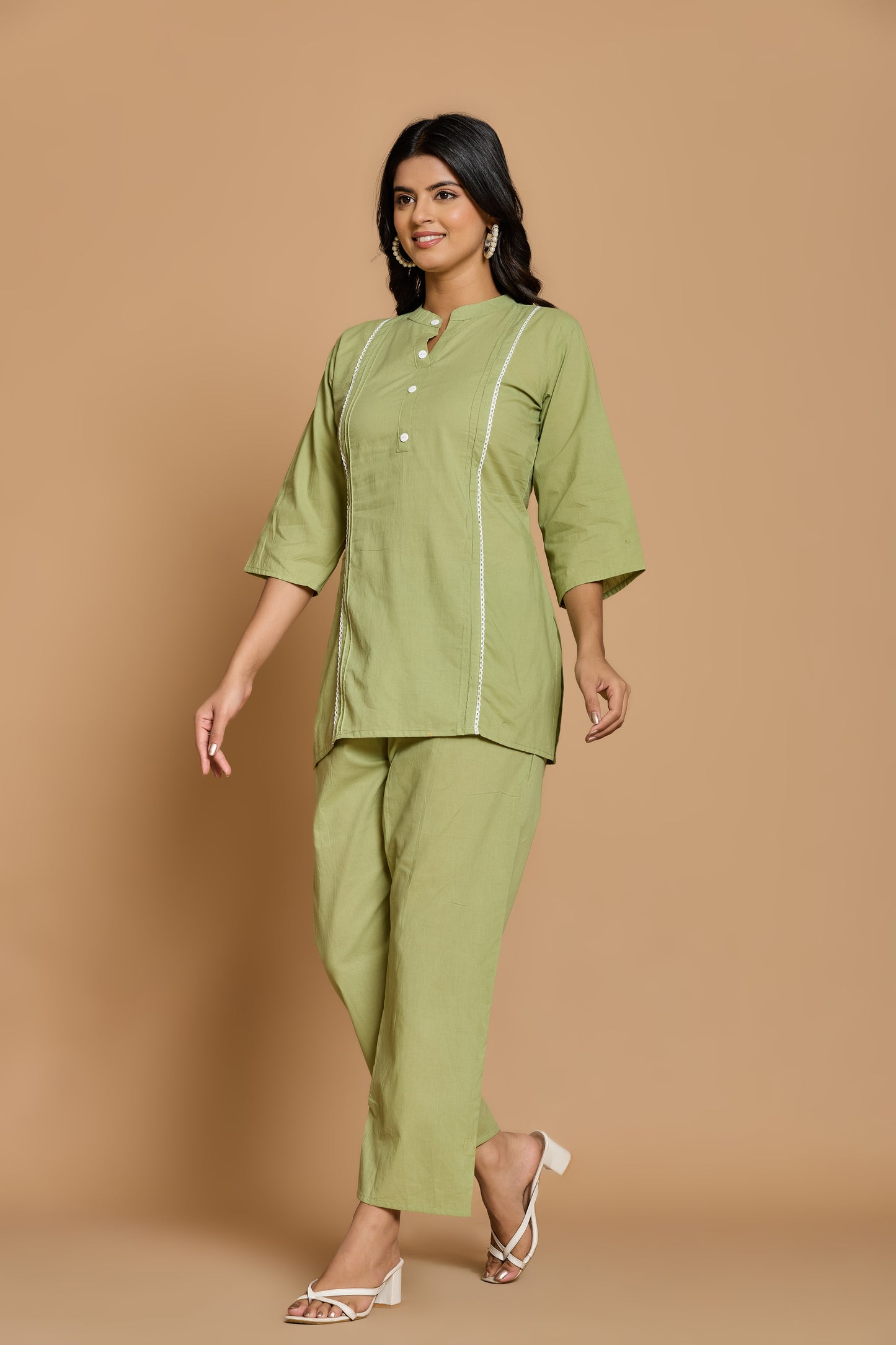 Olive Mist Cotton Co-Ord Set – Effortless Charm in Every Thread