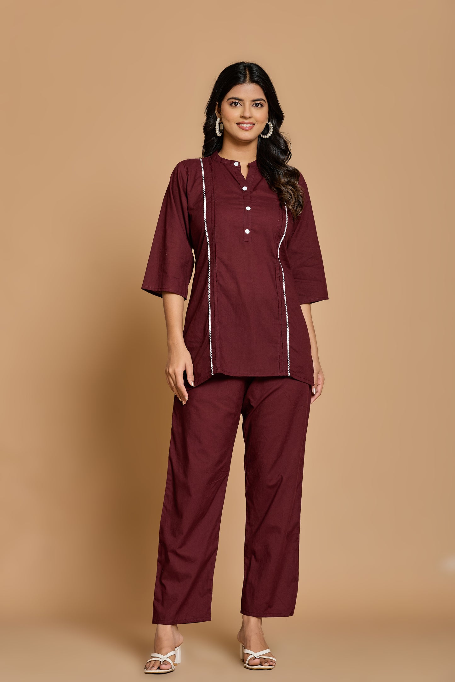 Maroon Muse Cotton Co-Ord Set – Chic Simplicity for Everyday Elegance