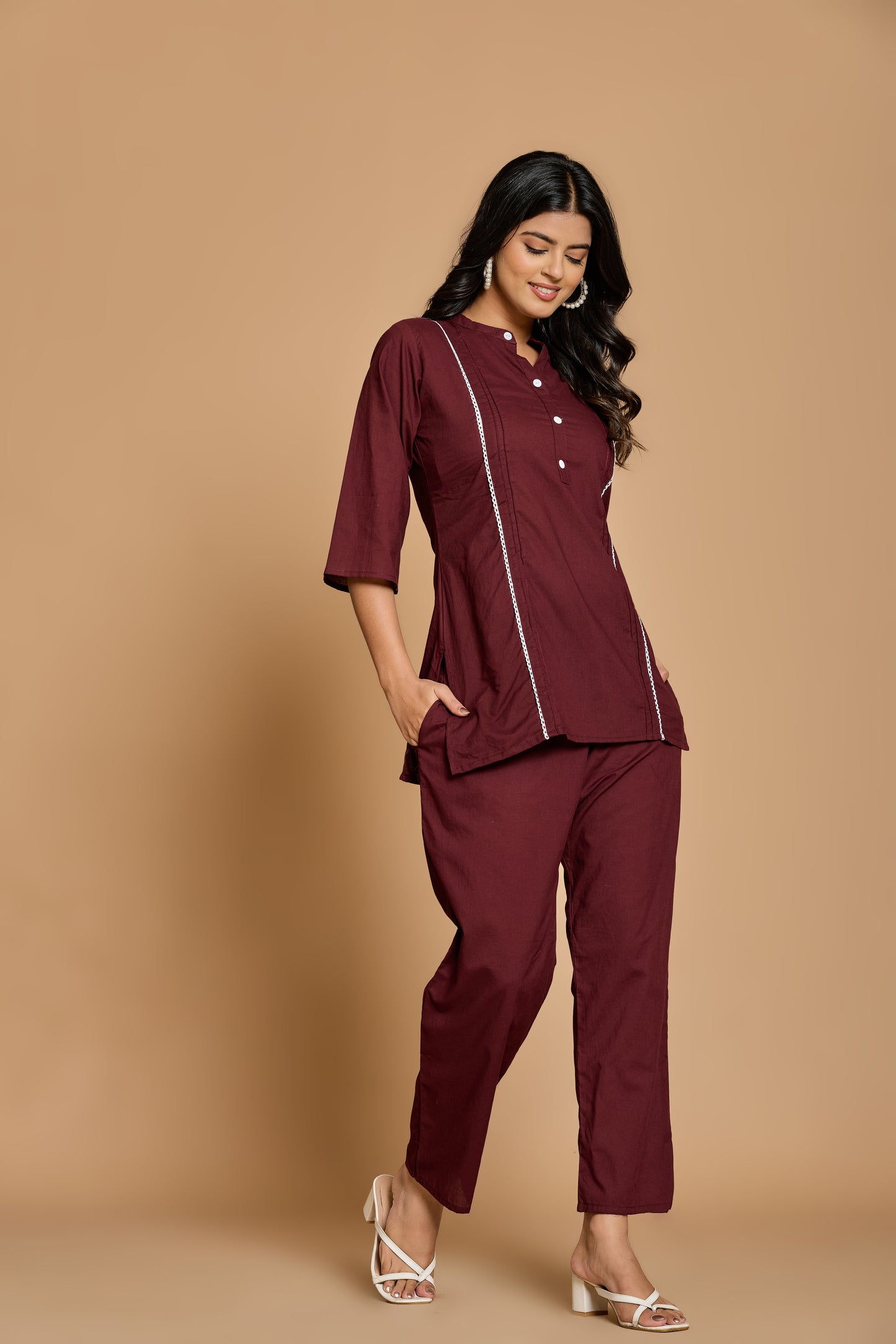Maroon Muse Cotton Co-Ord Set – Chic Simplicity for Everyday Elegance