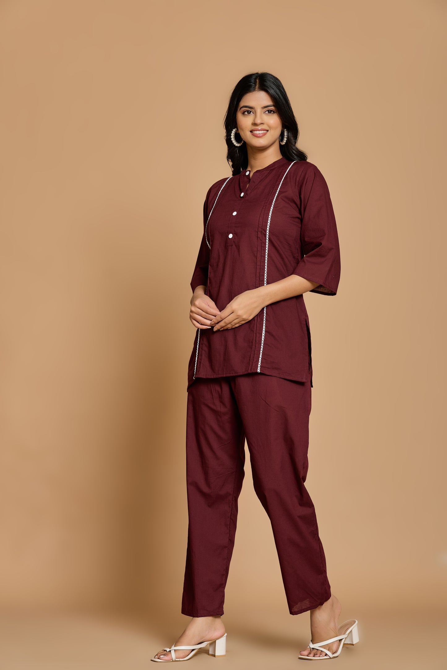 Maroon Muse Cotton Co-Ord Set – Chic Simplicity for Everyday Elegance