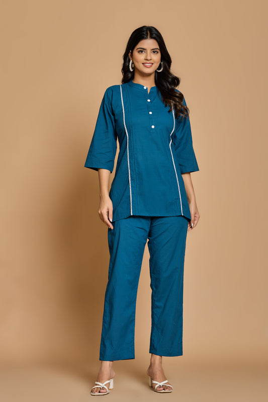 Teal Charm Cotton Co-Ord Set – Minimal Elegance in Breezy Comfort