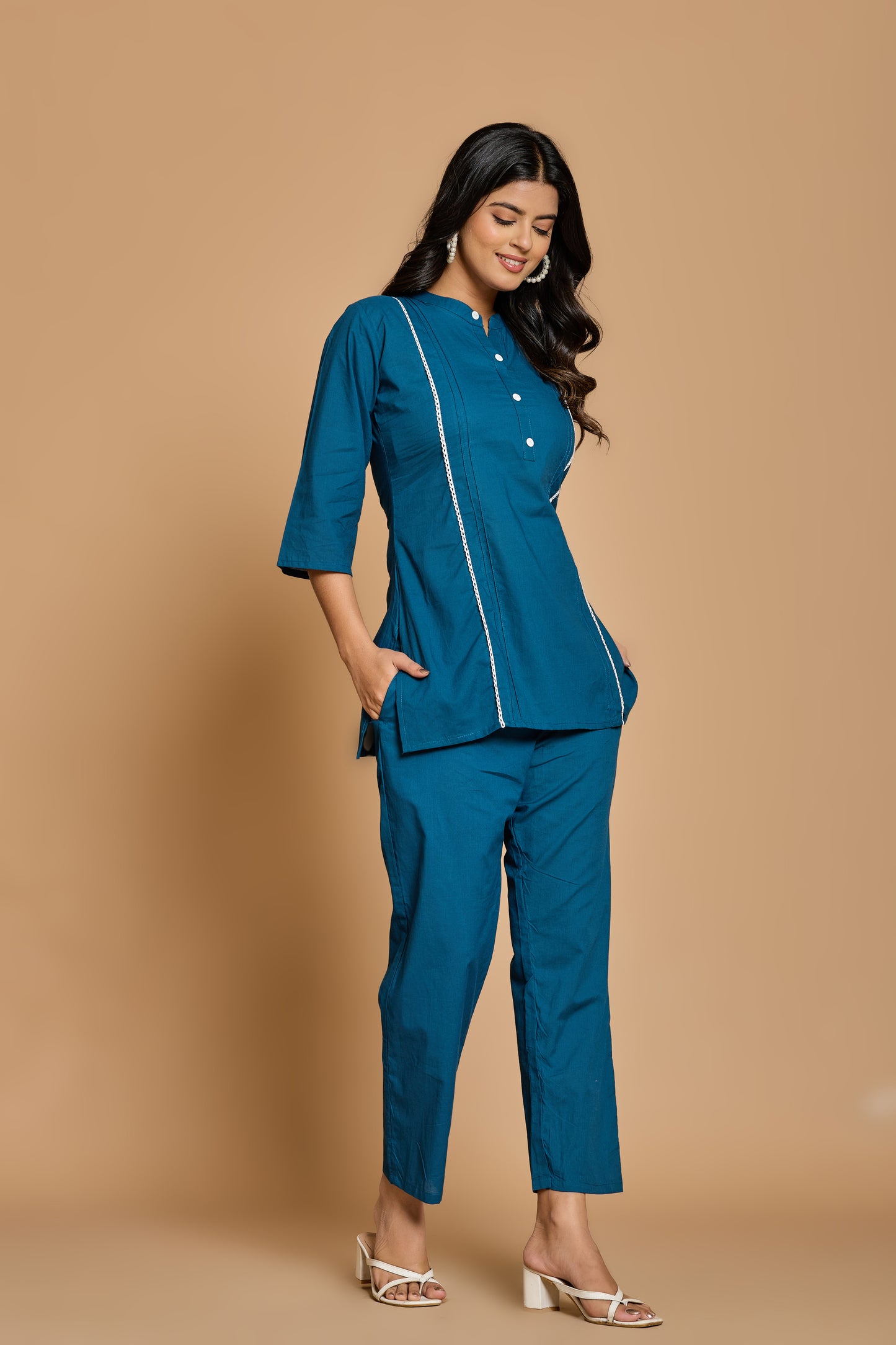 Teal Charm Cotton Co-Ord Set – Minimal Elegance in Breezy Comfort