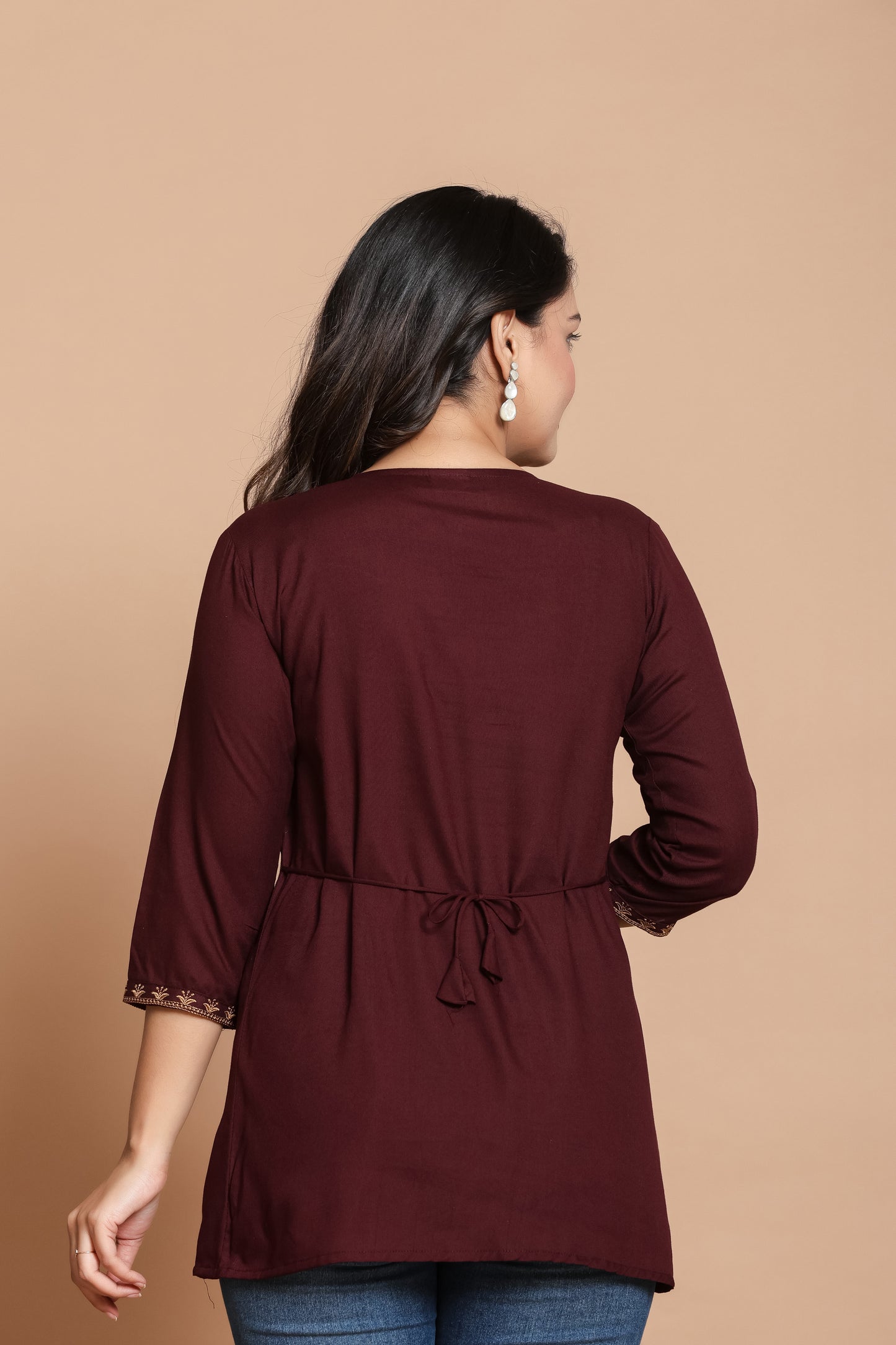 Maroon Cotton Kurti with Mirror Detailing – Summer Ready Style