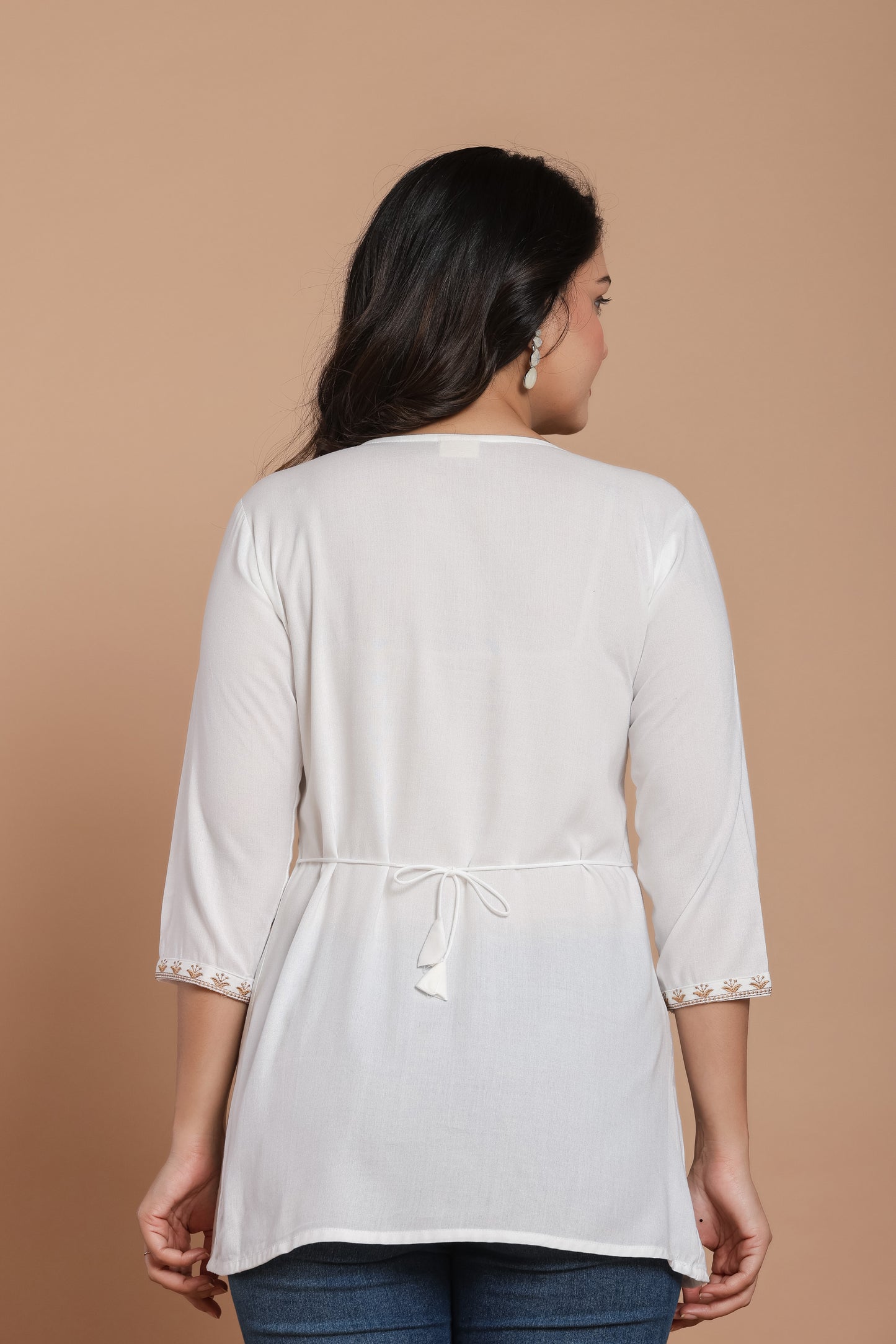 White Cotton Kurti with Embroidery & Mirror Work