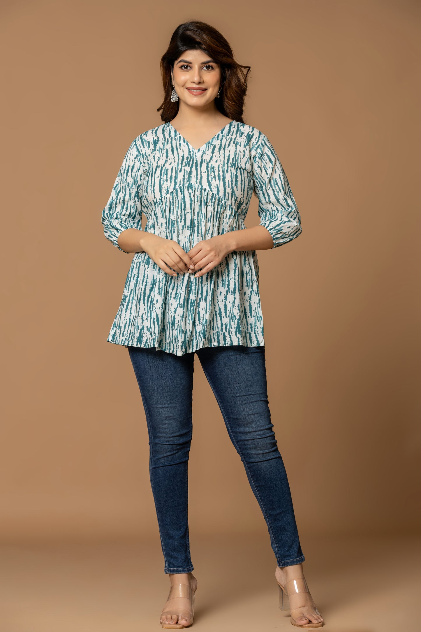 Teal Abstract Print Cotton Kurti – Light & Breezy