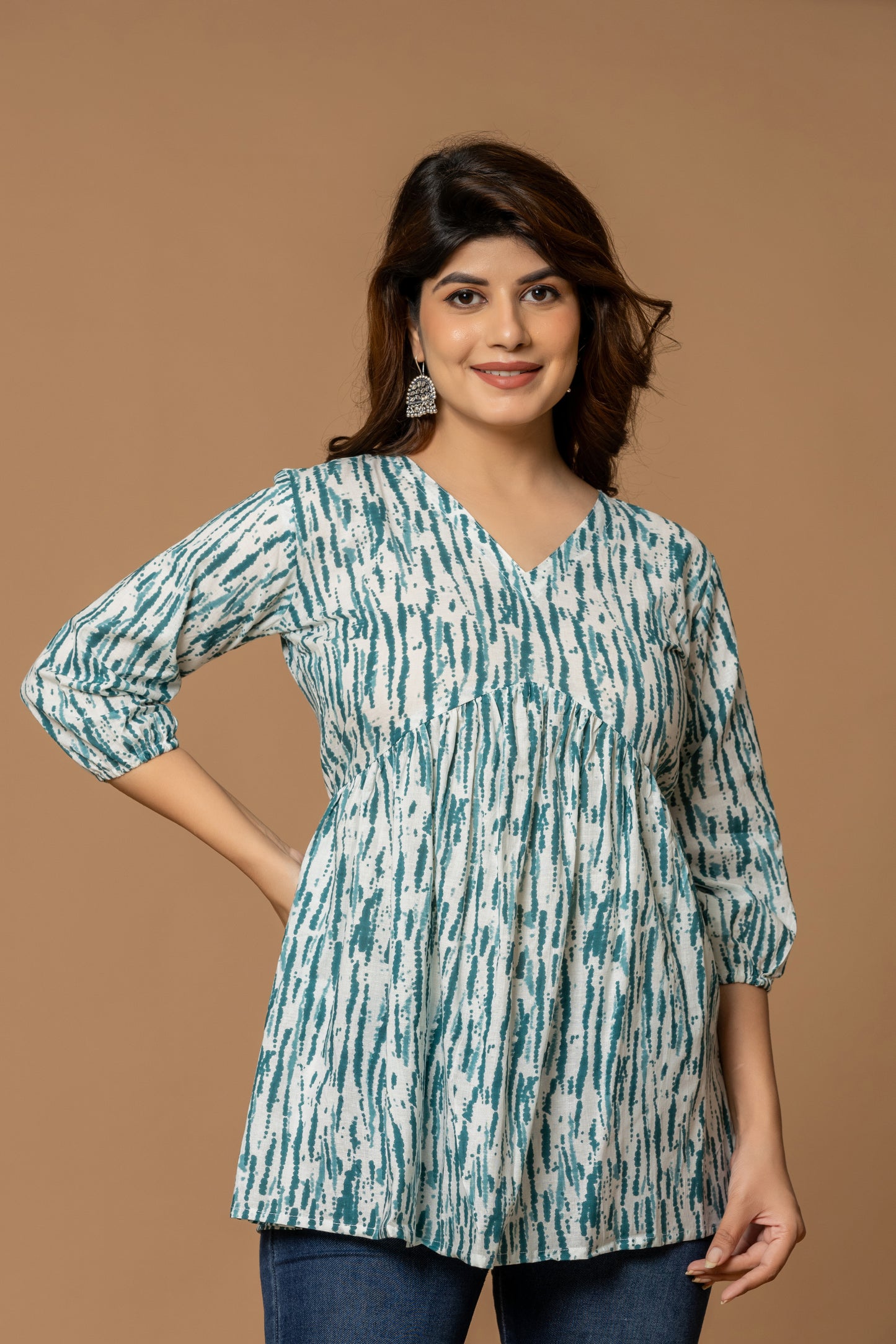 Teal Abstract Print Cotton Kurti – Light & Breezy
