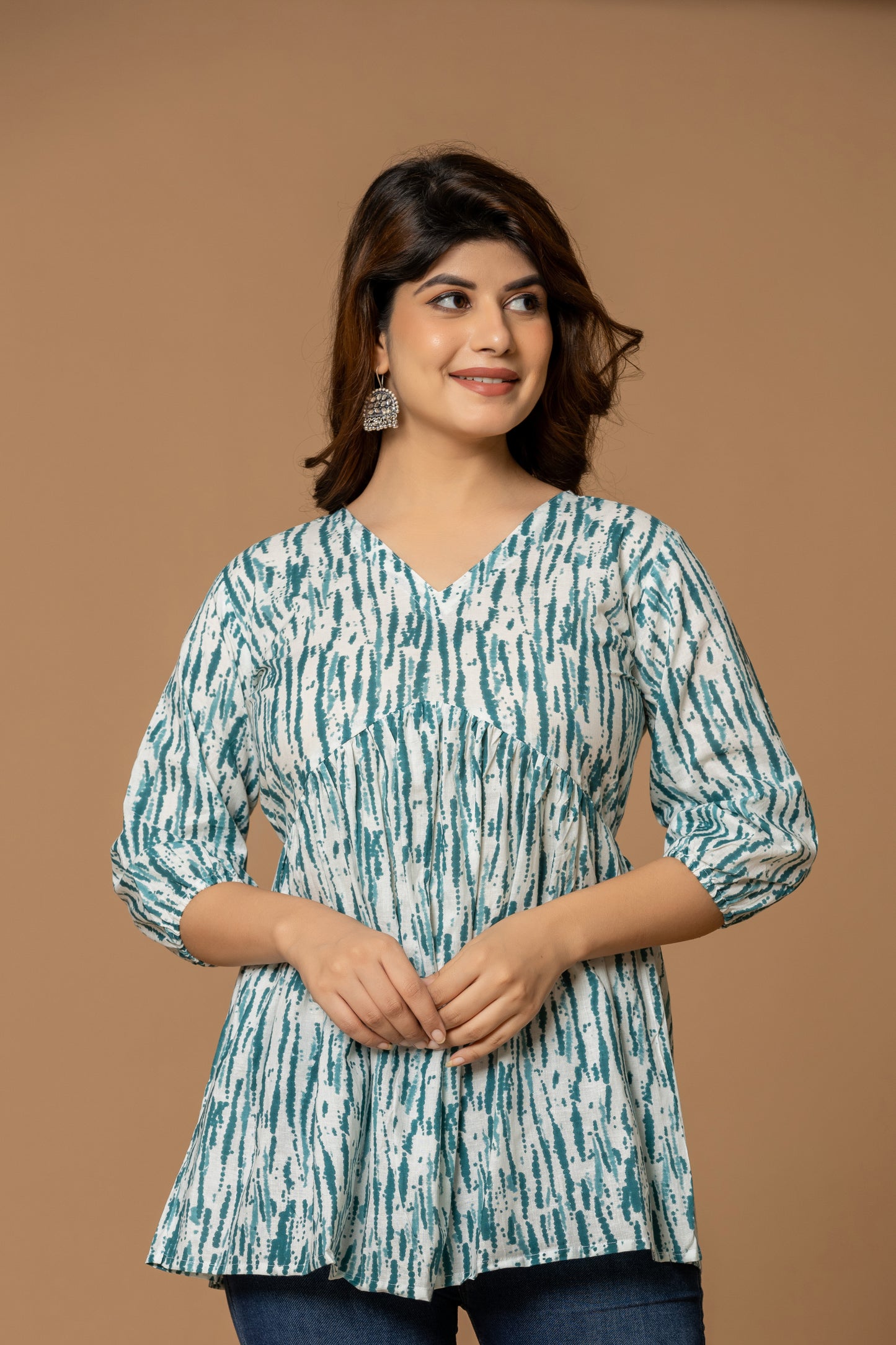 Teal Abstract Print Cotton Kurti – Light & Breezy