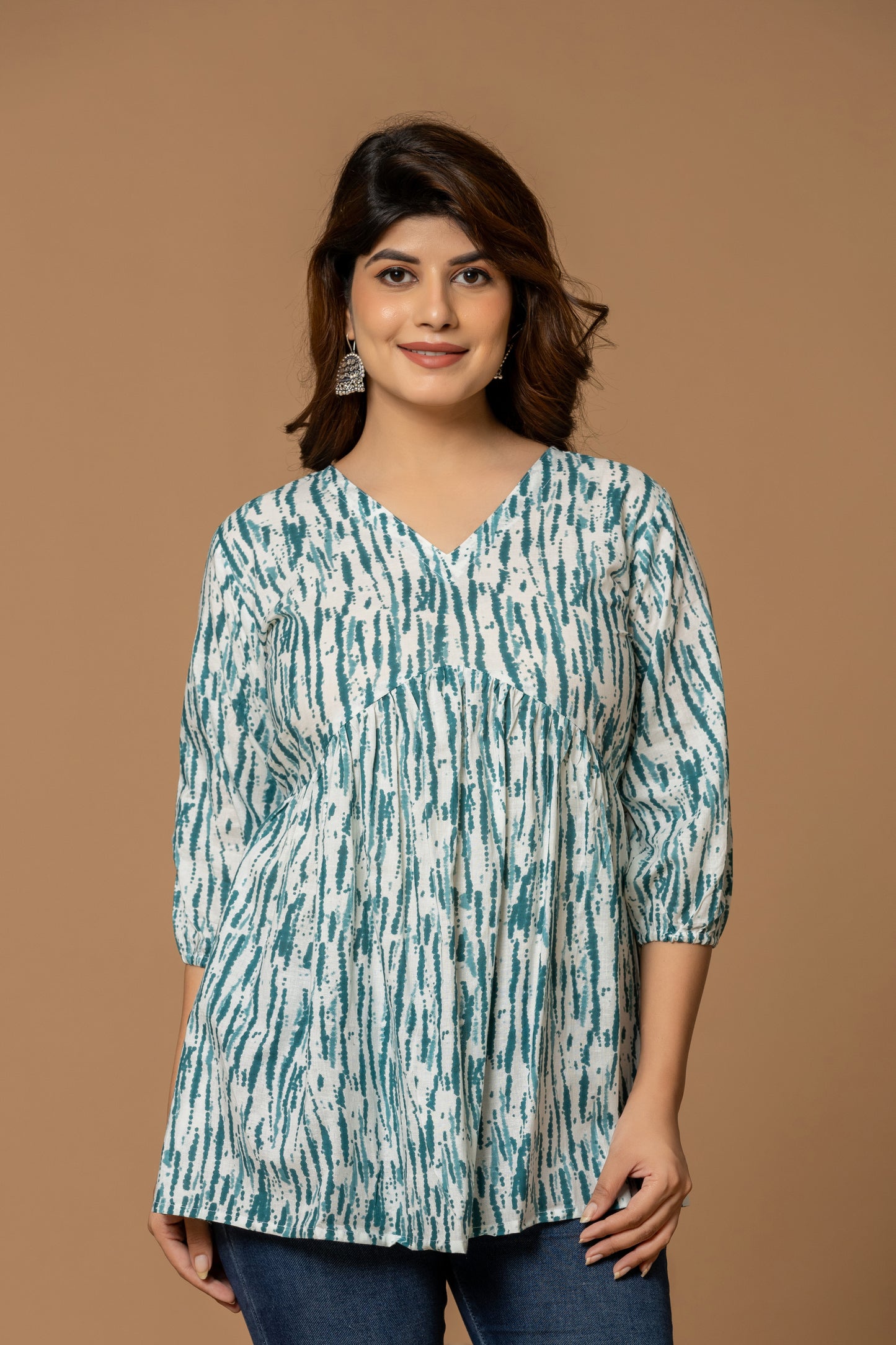 Teal Abstract Print Cotton Kurti – Light & Breezy