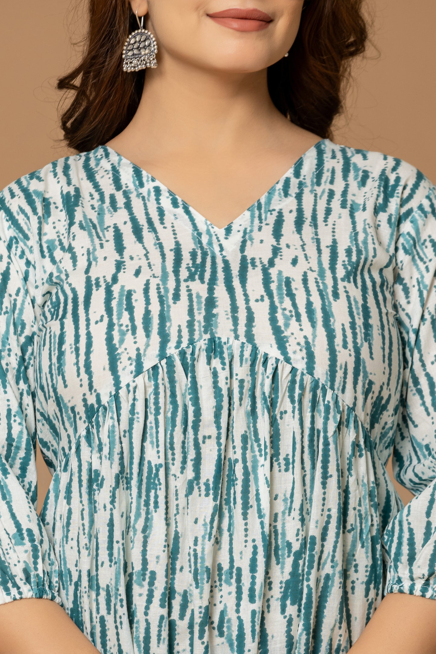 Teal Abstract Print Cotton Kurti – Light & Breezy
