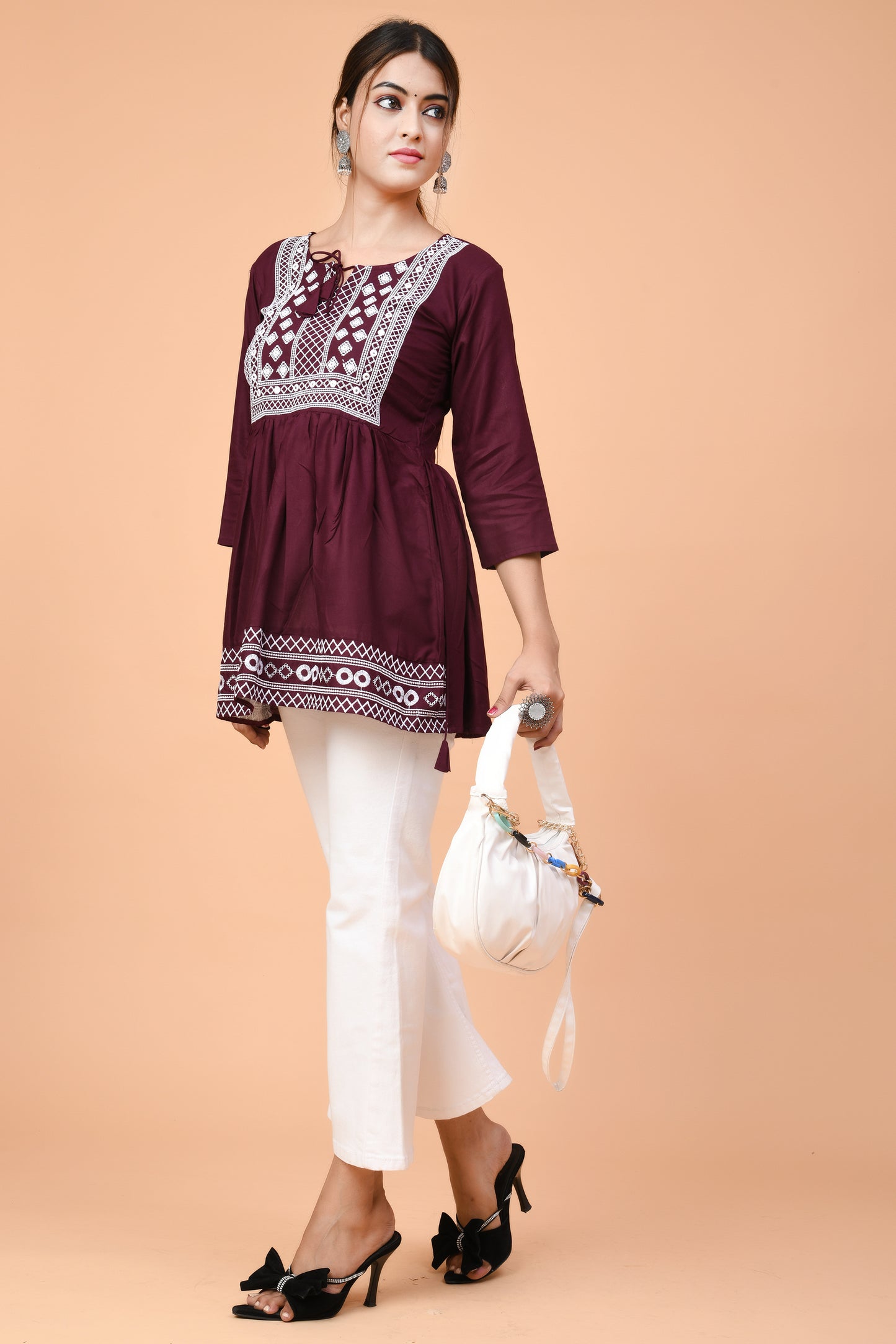 Maroon Cotton Embroidered Short Kurti – Lightweight & Breezy for Summer