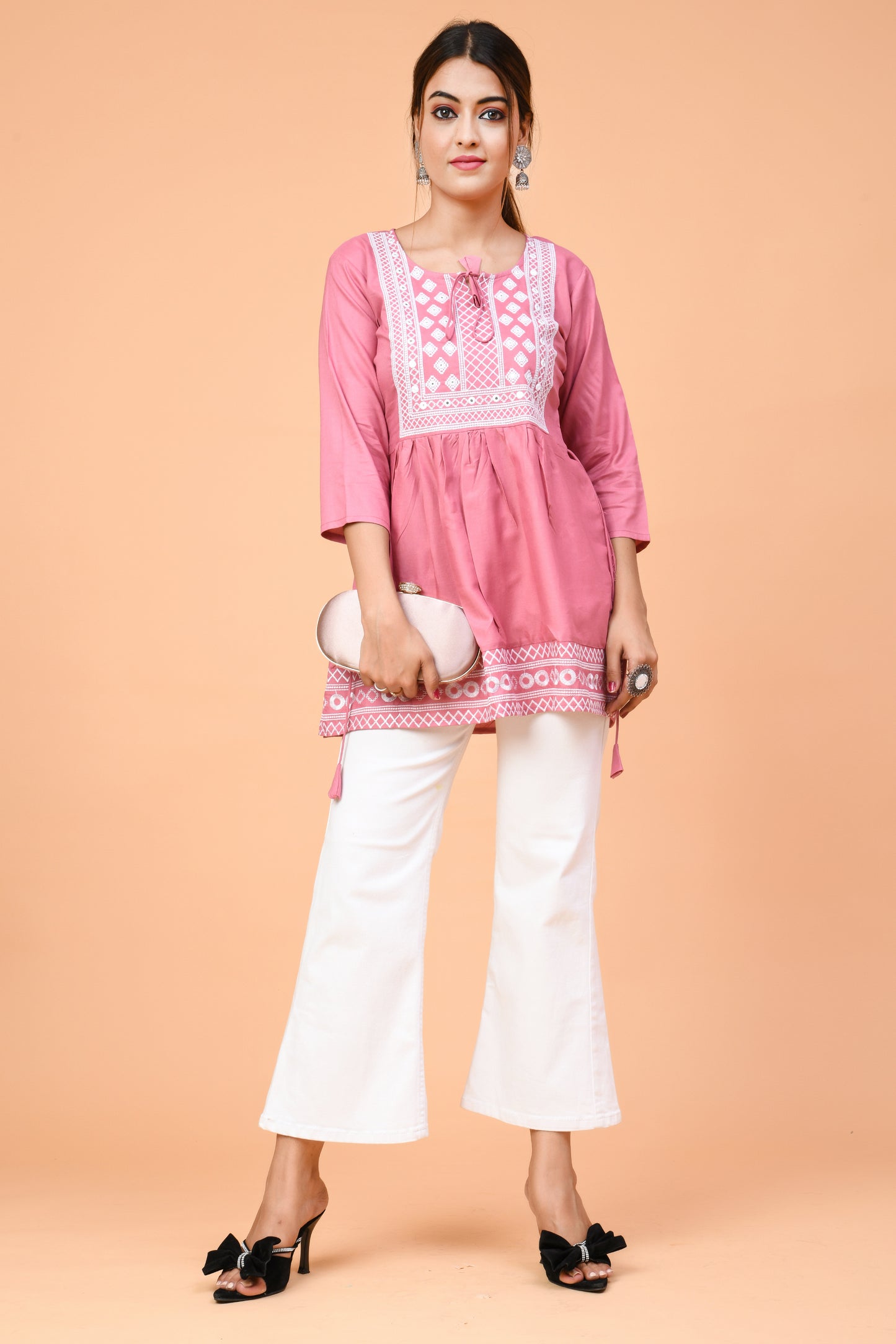 Rose Pink Embroidered Cotton Kurti – Light & Elegant for Summer