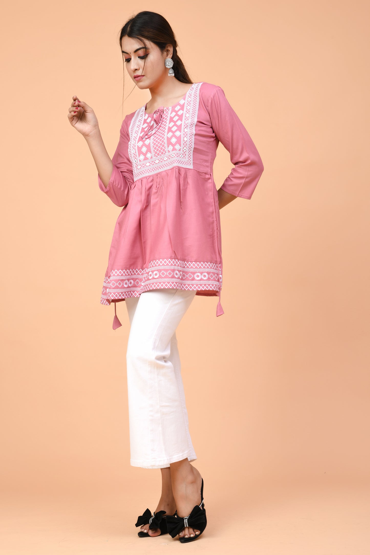 Rose Pink Embroidered Cotton Kurti – Light & Elegant for Summer