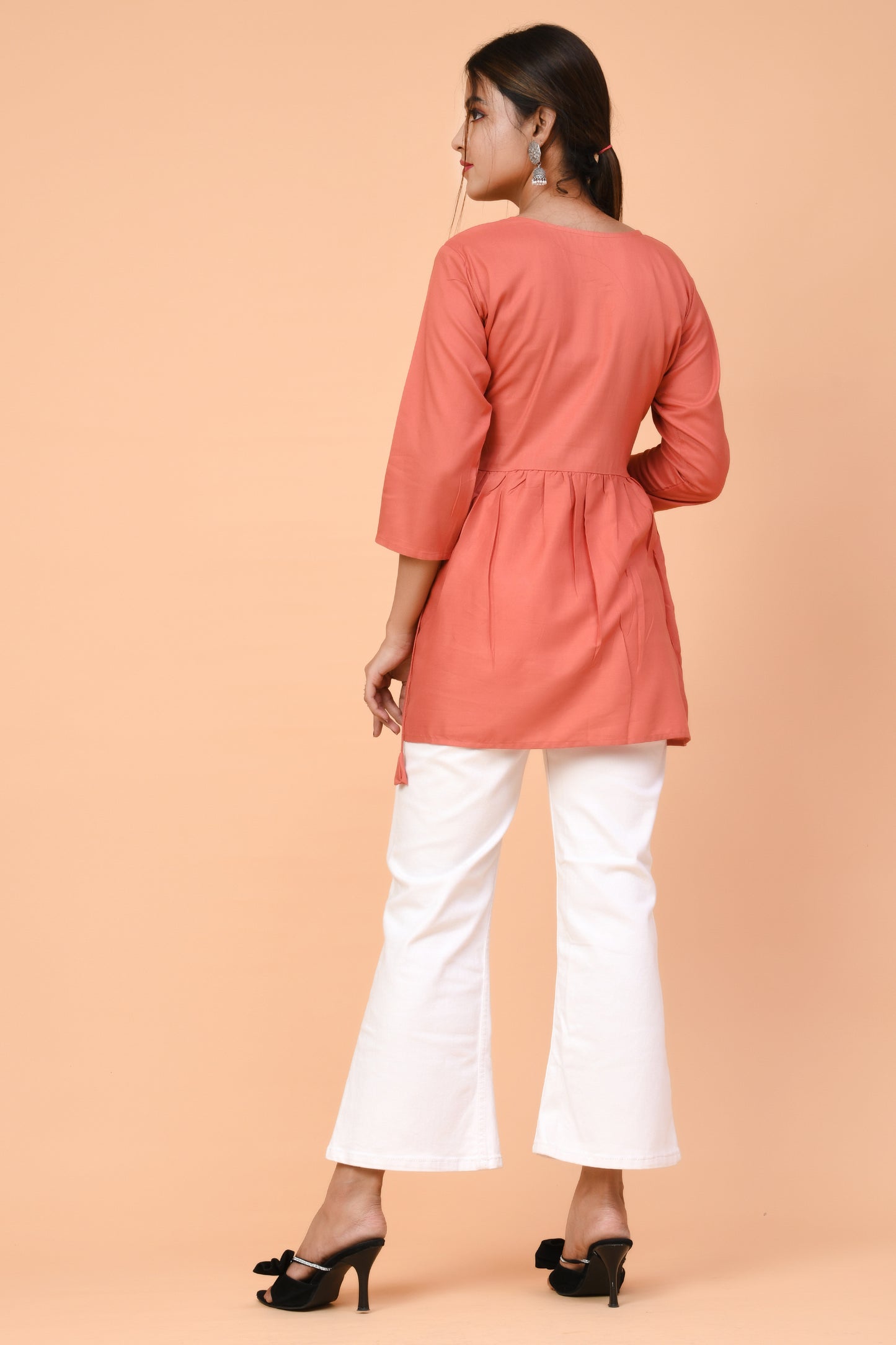 Rust Orange Cotton Kurti with White Thread Embroidery – Summer Chic Look
