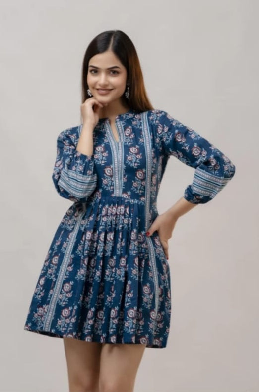 Blue Floral Cotton Dress – Lightweight & Stylish for Everyday and Travel Wear