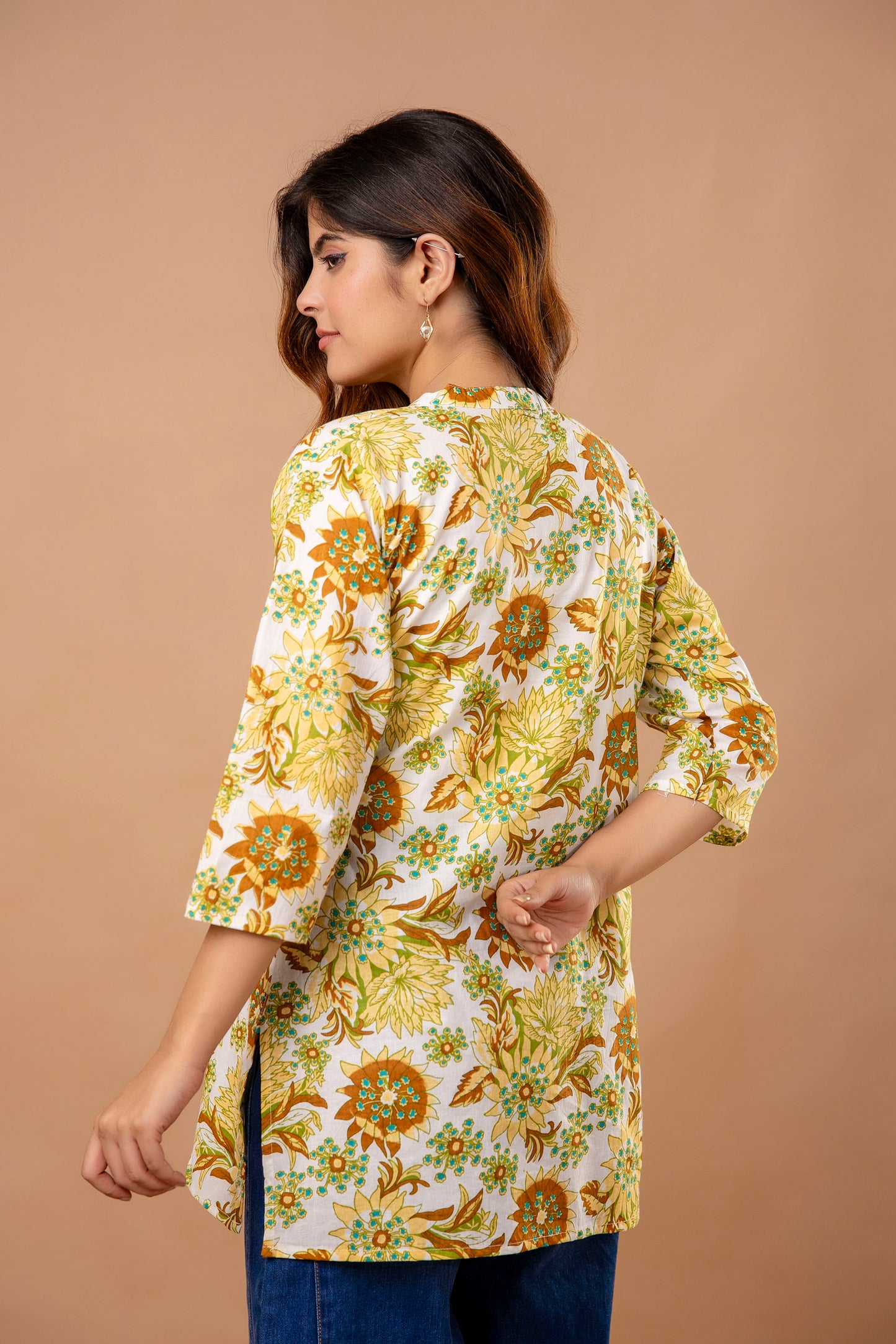 Mustard Yellow Floral Printed Cotton Kurti – Perfect for Summer