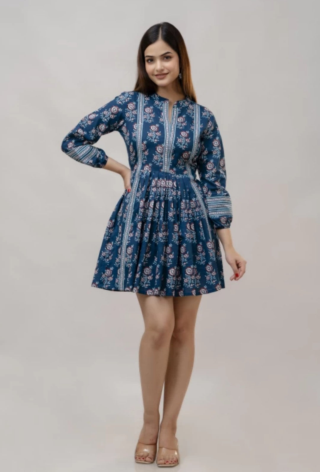 Blue Floral Cotton Dress – Lightweight & Stylish for Everyday and Travel Wear