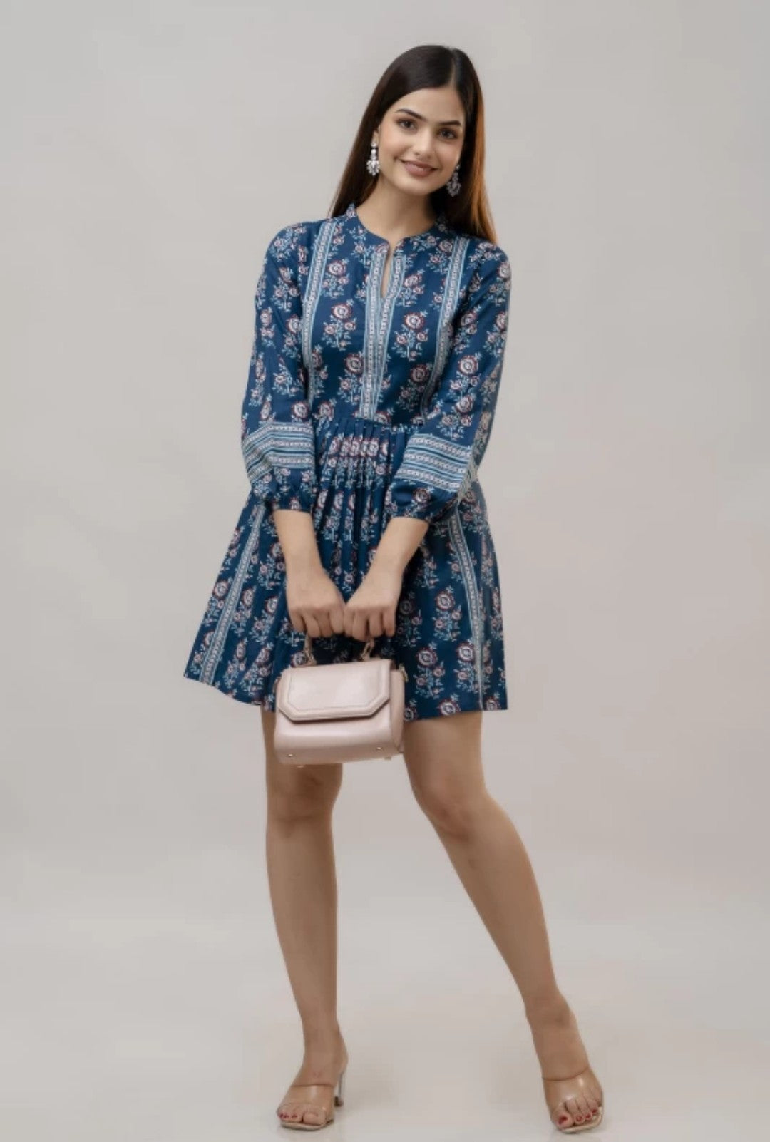 Blue Floral Cotton Dress – Lightweight & Stylish for Everyday and Travel Wear